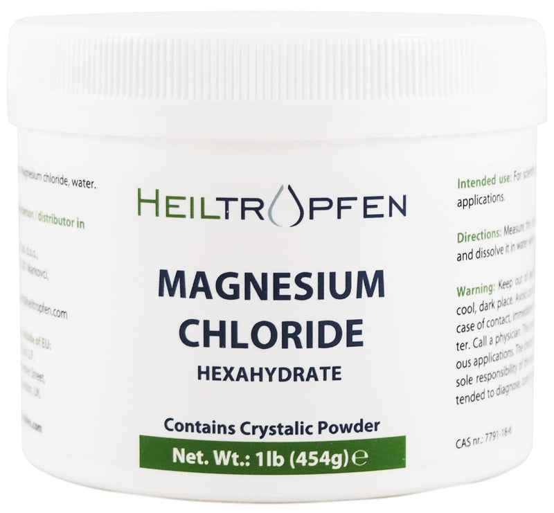 Magnesium Chloride 1 Pound | Hexahydrate | Ingredients in Pharmaceutical Grade | Crystal Powder | Third-Party Tested | Heiltropfen®