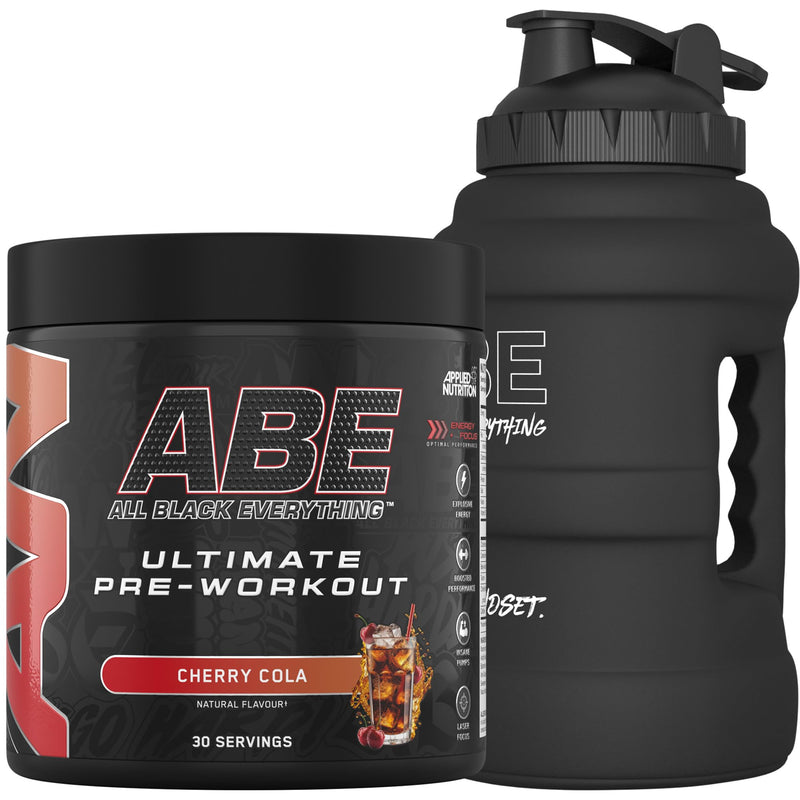 Applied Nutrition Bundle ABE Pre Workout 375g + JUG 2.5 LT Matt Black | All Black Everything Pre Workout Powder, Energy & Physical Performance with Creatine, Beta Alanine (Cherry Cola) Cherry Cola