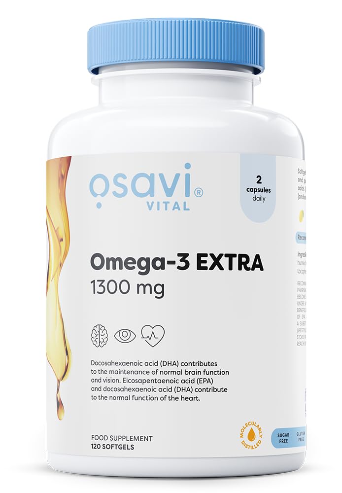 Osavi Omega–3 Extra Molecularly Distilled 1300 mg – 120 Softgels | Lemon Flavor | EPA & DHA for Heart Health, Brain Function, and Vision I Molecular Distillation for Maximum Purity 120 count (Pack of 1)