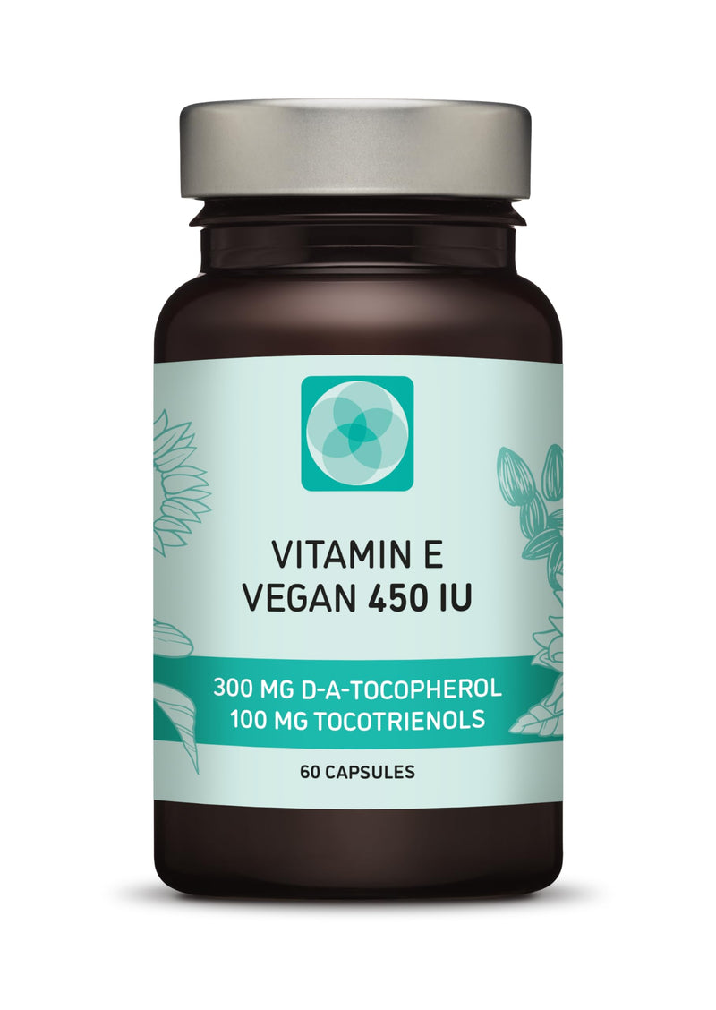 Vitamin E 450 IU 400mg Tocopherol + Tocotrienol Vitamin E Vegan - Alpha Tocopherol + All 4 Tocotrienols – Alpha Tocotrienol + Beta Tocotrienol + Delta Tocotrienol and Gamma Tocotrienol 60