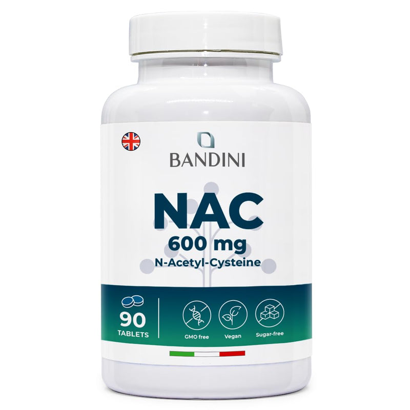 Bandini® NAC N-Acetyl-Cysteine | 600mg Acetyl Cysteine | Glutathione Precursor - Supplement for Men & Women | 90 Tablets | Healthy Skin, Hair and Nails - Antioxidant, Post Workout, Gym | 100% Vegan 90 count (Pack of 1)