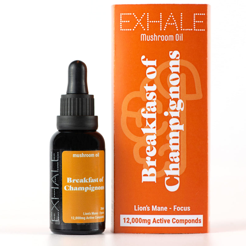 Exhale Breakfast of Champignons - Lion's Mane Mushroom Oil - High Concentration for Cognitive Support - 30ml - 60 Servings