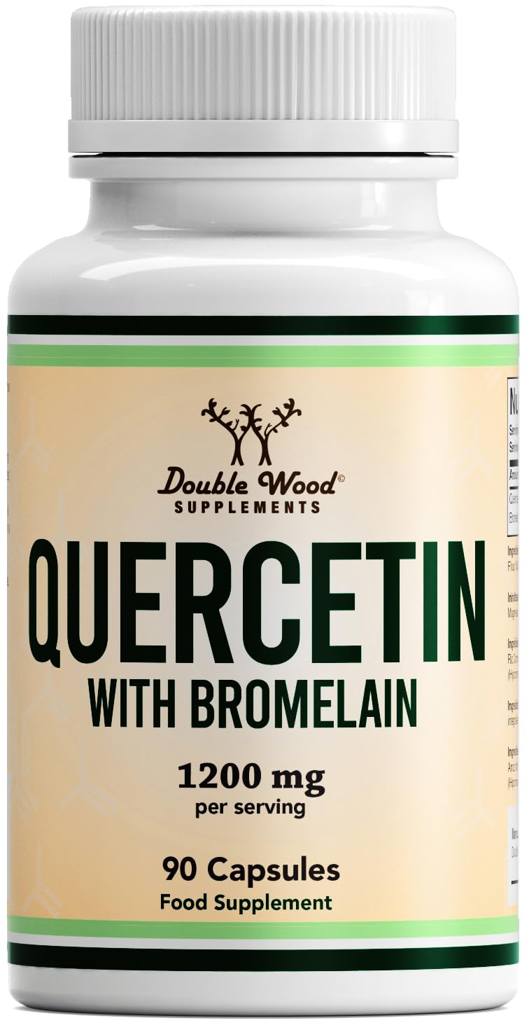 Double Wood Quercetin 1000mg with Bromelain 200mg – 90 Vegan Capsules (30 Day Supply) – Immune Support, Antioxidant, Respiratory, Mucus & Allergy Relief – Non-GMO, UK Made 90 count (Pack of 1)