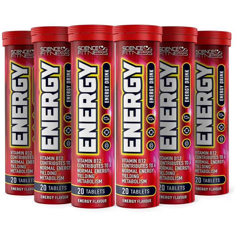 Energy Effervescent Tablets with Caffeine & Taurine by Science Fitness - for Improved Energy, Vision & Concentration - Contains Niacin, Pantothenic Acid, Vitamin B6 & B2-20 Tablets (6 Tubes) 6 Tube