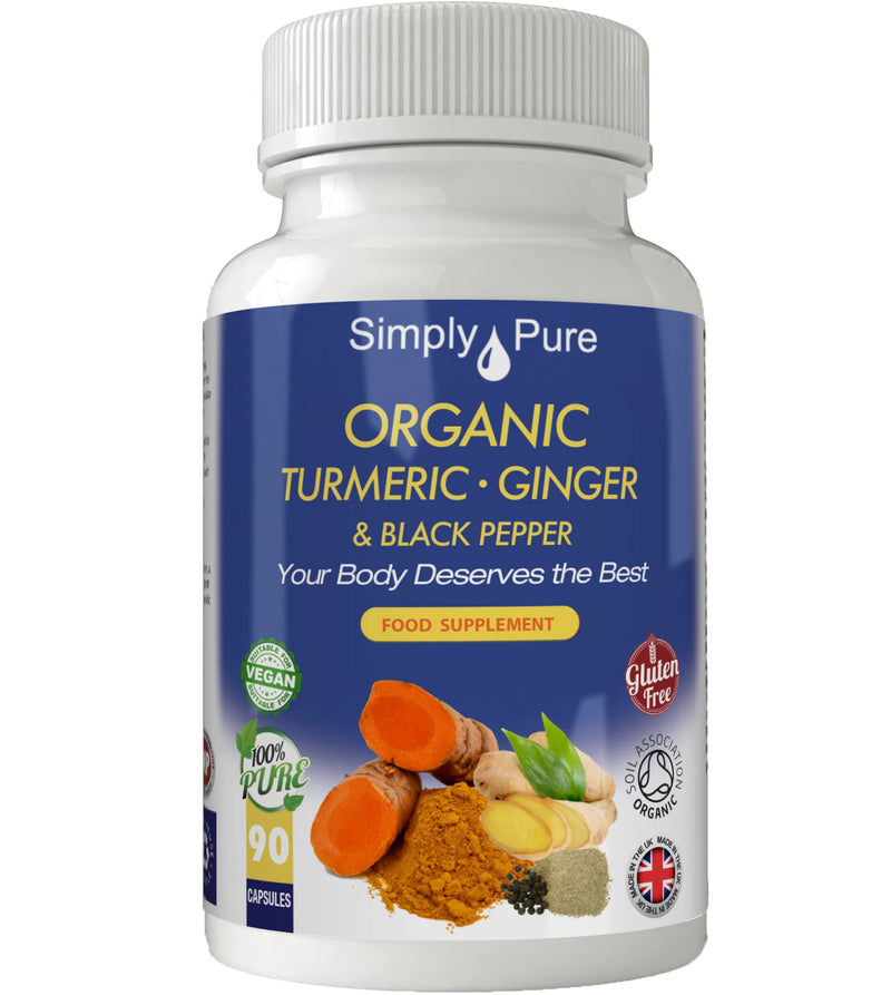 Organic Turmeric, Ginger & Black Pepper for Inflammation & Chronic Pain | 720mg Capsules x 90 | 100% Pure Soil Association Certified | Gluten Free | GM Free | Vegan