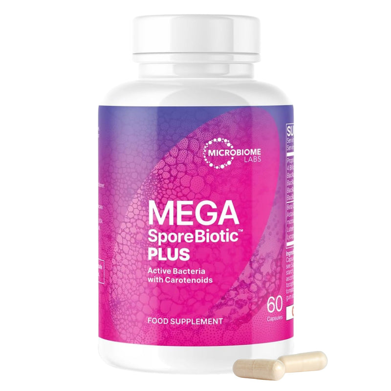 Microbiome Labs MegaSporeBiotic Plus with Antioxidants - Spore Based Probiotic, Active Bacteria Supplement to Boost Akkermansia, 4 Bacillus Strains for Gut Health - Vegan Probiotics - 60 Capsules Megasporebiotic Plus Antioxidants