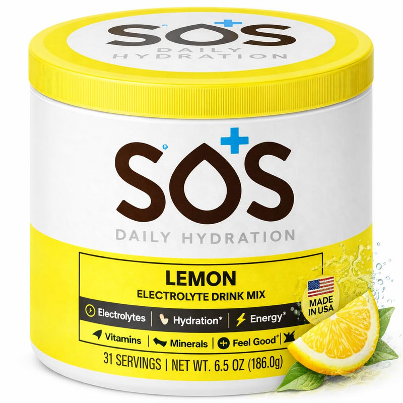 SOS Hydrating Electrolyte Powder (Lemon Flavour - Bulk 31 Servings) Best Fast Acting, Low Calorie Rehydration Sports Drink