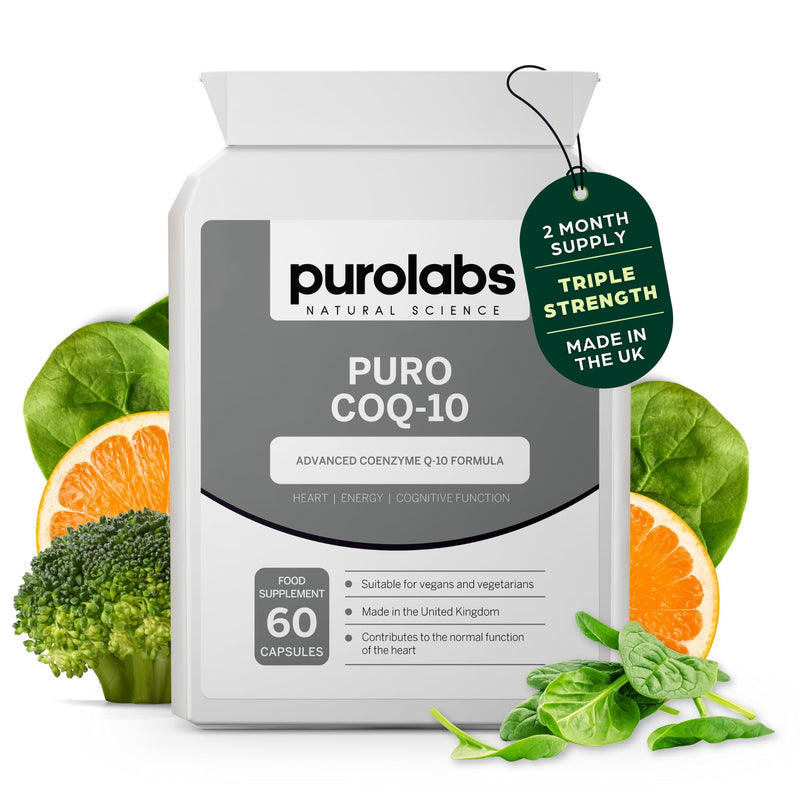 Purolabs CoQ10 Ubiquinol Coenzyme Q10 High Strength – 100mg CoQ10 Supplement for Energy, Heart, Brain & Cellular Support – High Absorption Ubiquinone Formula – 60 Vegan Capsules for Daily Wellness