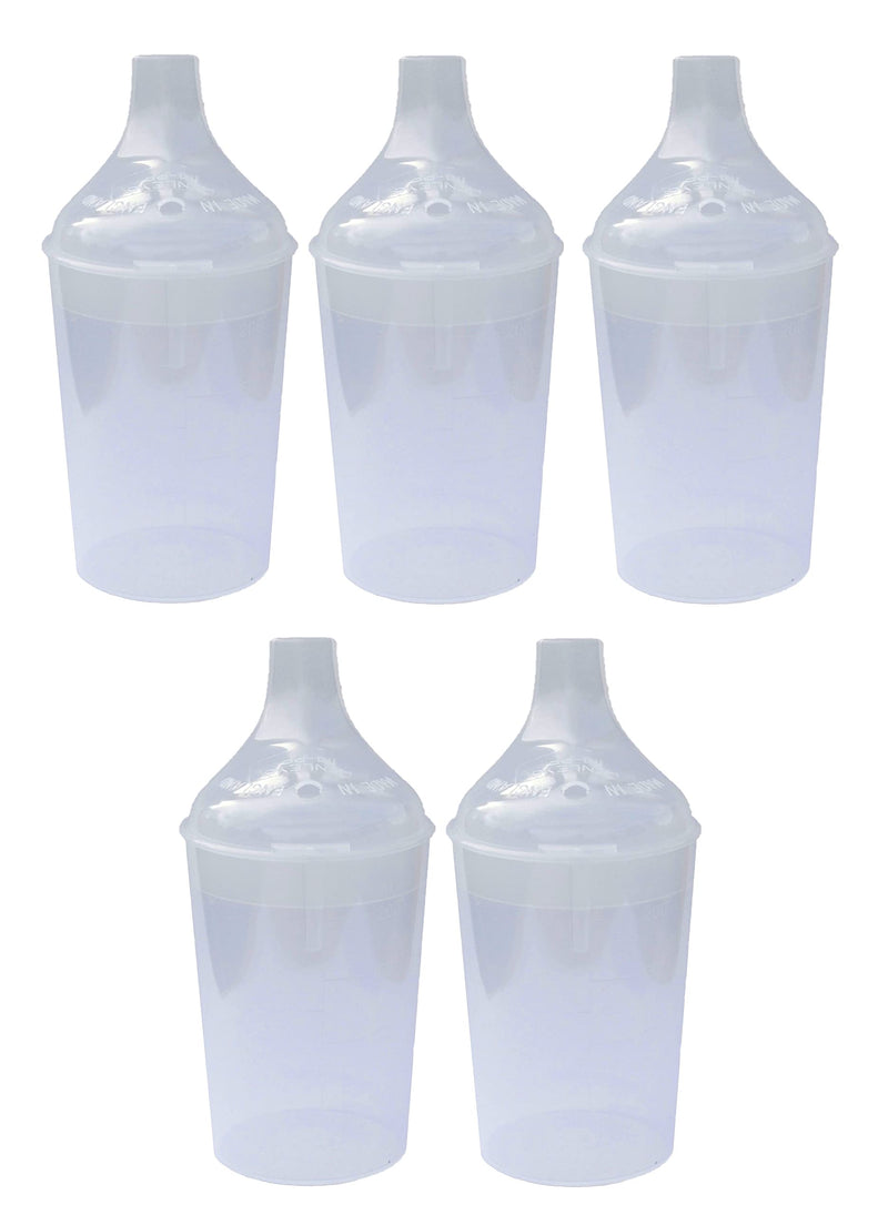 5 Pack - Clear Wide Spout Feeding Beakers with Graduated Measurements and Controllable Flow Lid - Autoclavable, Microwave Safe and Spill-Proof