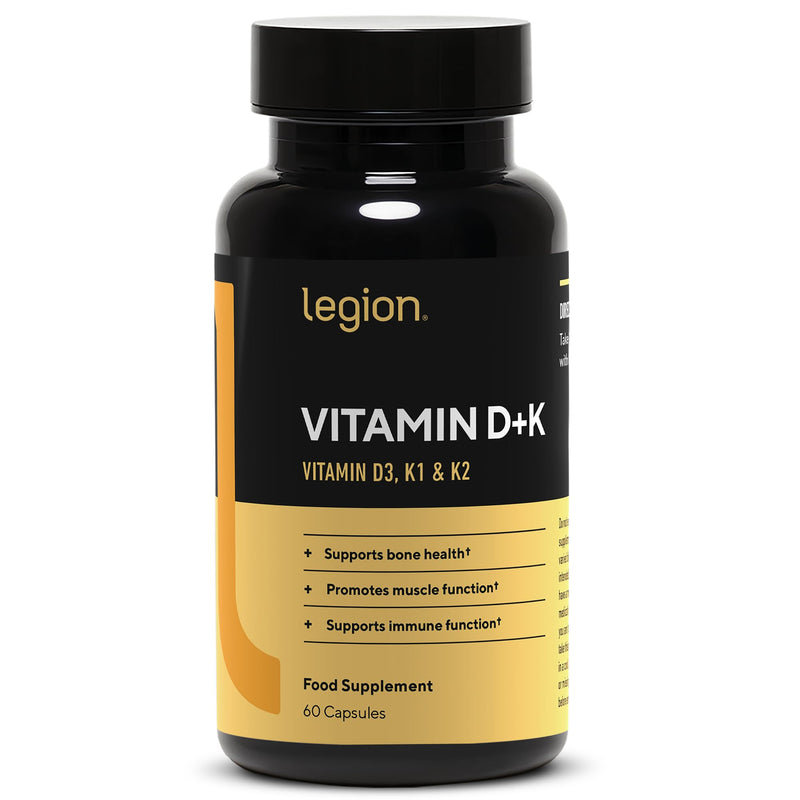 LEGION Vitamin D+K Natural & Effective Formulation - Vitamin D3, K2 & K for Immunity Boost - K1, K2 & D3 Vitamin Supplement to Boost Bone Density & Health - K2 & K1 for Heart Support (60 Capsules)