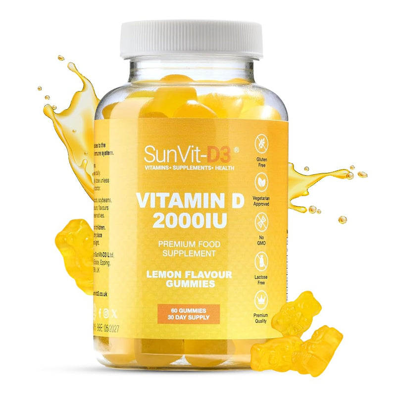 Sunvit-D3 Lemon Vitamin D3 Gummies 2000IU - Vitamin d for Adults & Menopausal Women | Alleviating Back & Muscle Discomfort | Chewable Vitamin D Gummies Suitable for Ages 11 & Above