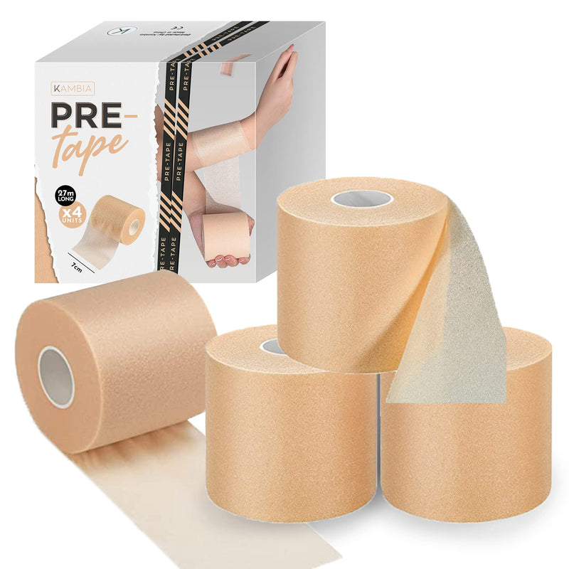 KAMBIA Pretape Sports Bandage, Pack of 4 Rolls 7 cm x 27 m, Pre-Tape, Sports Pretape, Non-Adhesive Pretape for Crossfit Tape.
