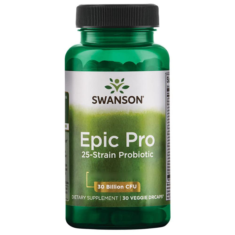 Swanson, Epic Pro 30 Billion, 25 Good Bacterial Strains with 30 Billion Bacterial Cultures, 30 Capsules, Soy Free, Gluten Free, Non GMO 30 count (Pack of 1)