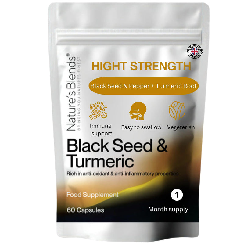 Nature’s Blends Black Seed Oil & Turmeric Capsule | Cold Pressed Black Seed Oil Capsule for Anti-Inflammatory & Immune System | Ethiopian Nigella Sativa for Hair, Skin & Joint Health | 60 Capsules Black Seed & Turmeric