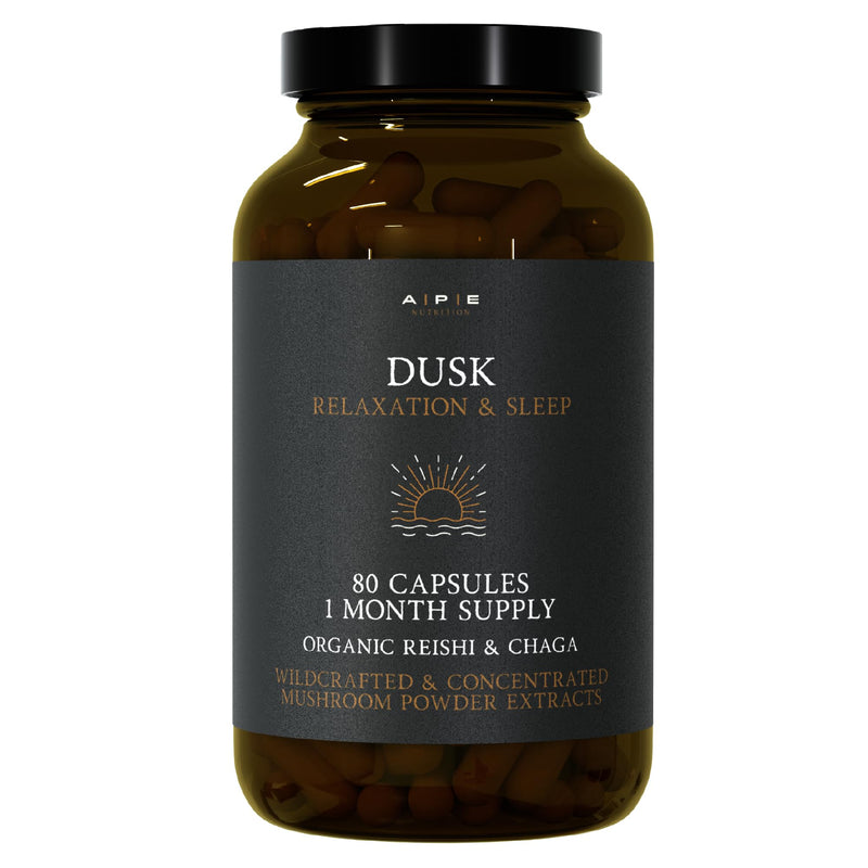 APE Nutrition Organic Reishi & Chaga Mushroom Blend Capsules - Dusk | Improved Sleep & Relaxation, Improved Recovery | UK Mushroom Supplements 100% Pure