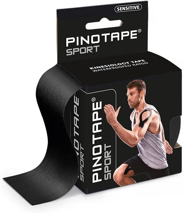 Pinotape Sport Sensitive Tape Light Black 5 cm x 5 m Waterproof Kinesiotape for Sensitive Skin Latex-Free Strong Adhesion 2 Tapes Each 5 Metres = 10 Metres