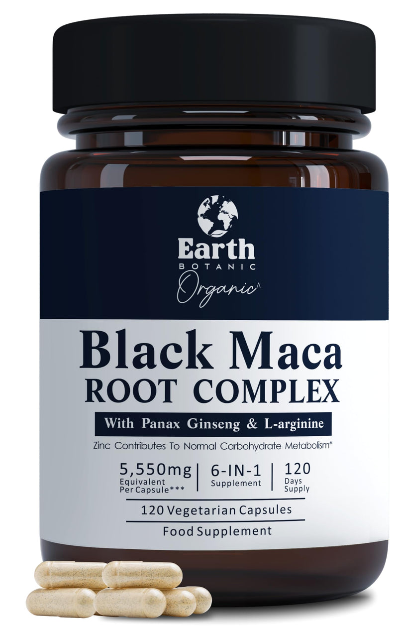 Maca Root Capsules (High Strength) 120 Vegan Black Maca Capsules with L Citrulline, Panax Ginseng, L Arginine Food Supplements Non-GMO, Gluten Free