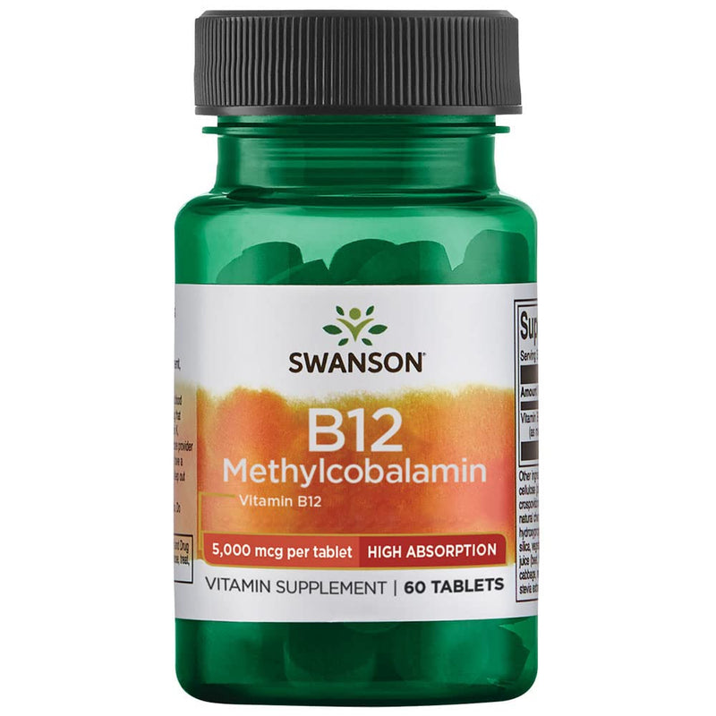 Swanson, B12 Methylcobalamin, 5000mcg, Depot, 1 Tablet Every 10 Days, 60 Vegan Tablets, High Dose, Vegetarian, Soy Free, Gluten Free, Non GMO