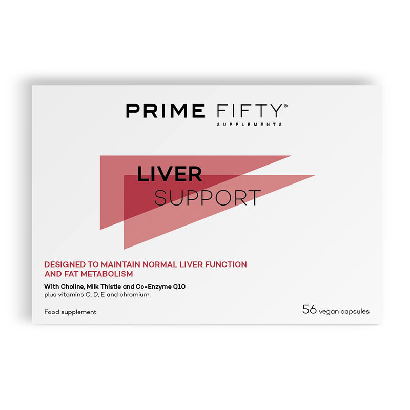 Prime Fifty Liver Support Supplements – 56 Vegan Capsules – Choline & Milk Thistle with Co-Enzyme Q10, Vitamins C, D, E & Chromium – Liver Supplements Developed for Over 50s