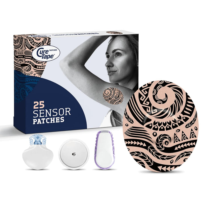 CureTape Sensor Patches - Sensor Fixing Plasters - 25 Covers for Freestyle Libre, Dexcom and Medtronic Guardian Sensors - Fixation Tape for Your Sensor Tattoo One Size