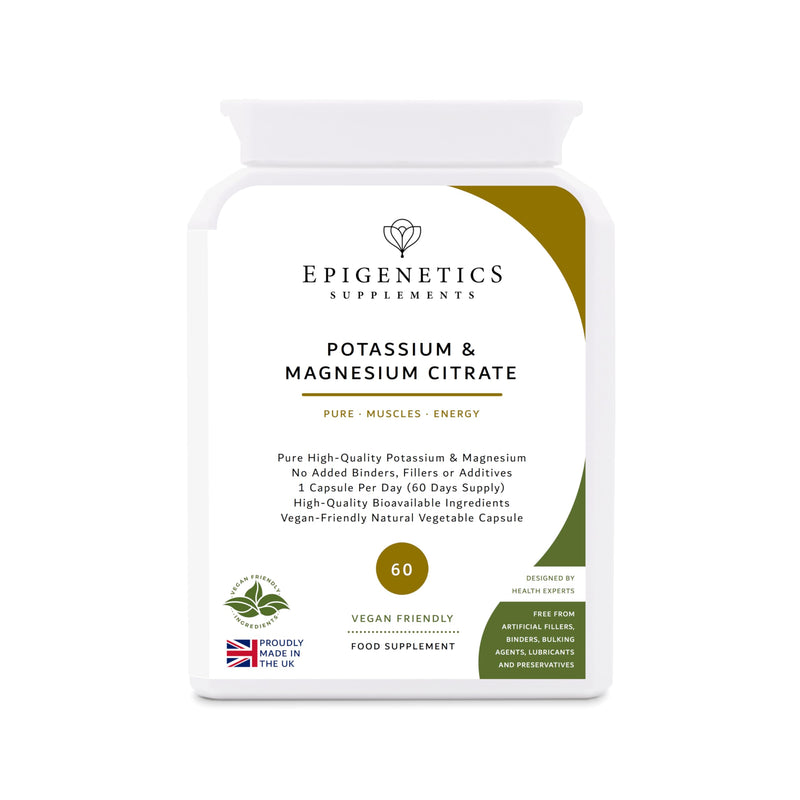 Potassium & Magnesium Citrate | 150mg Potassium Citrate + 80mg Magnesium Citrate | 60 Vegan Friendly Capsules UK Made | 1 Capsule Daily (2 Month Supply)