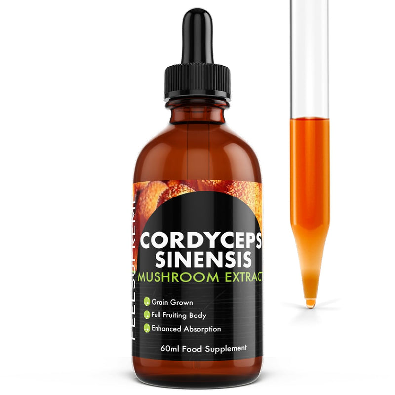 Cordyceps Mushroom Extract Supplement - High Strength 10:1 Nootropic Drink for Energy, Heart Health, Immune System Booster - Mushroom Supplement, Womens and Mens Vitamins - 60ml