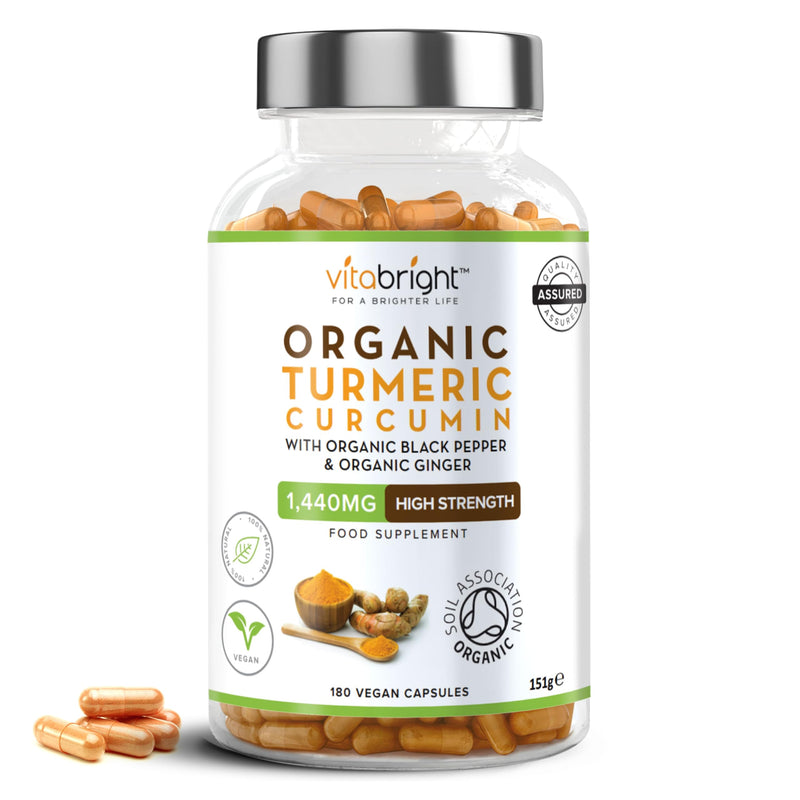 Turmeric and Black Pepper Capsules | 1440mg Dose | 180 Tablets | 3 Month Supply | 2 A Day | Herbal Supplements | High Strength Curcumin | VitaBright Organic Tumeric Supplement 180 count (Pack of 1)