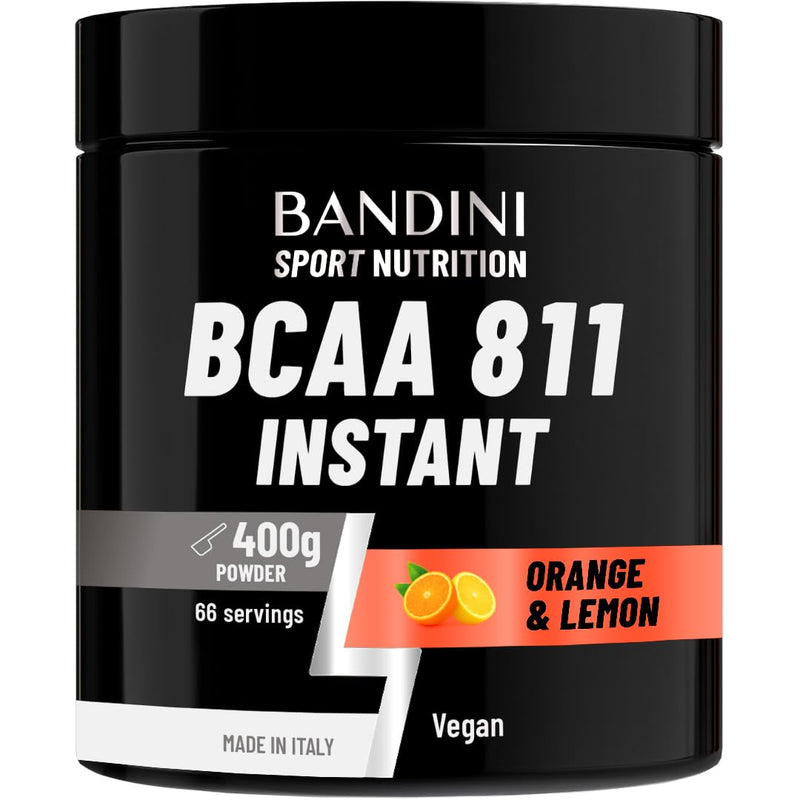 Bandini® BCAA 8 1 1 Powder 400gr 100% Vegan | BRANCHED Amino ACIDS in Flavoured Powder with 8:1:1 Ratio - BCAAs 8.1.1 Aminoacids for Gym and Sports Pre Intra & Post Workout | Orange and Lemon Flavour 400g (pack of 1)