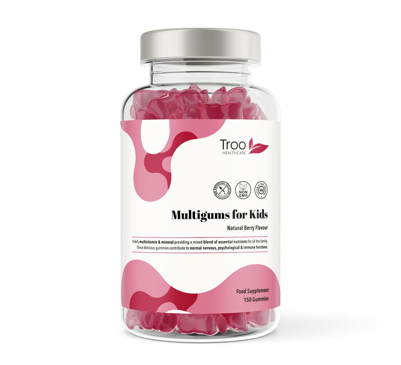 Troo Health Care Multigums for Kids - 150 Natural Berry Chewable Gummies | Multivitamin & Mineral Gummies - Vegan, Non-GMO Includes Vitamins A, B3, B5, B6, B12, C, D2, E, Biotin, Folic Acid & Zinc 1 count (Pack of 1)