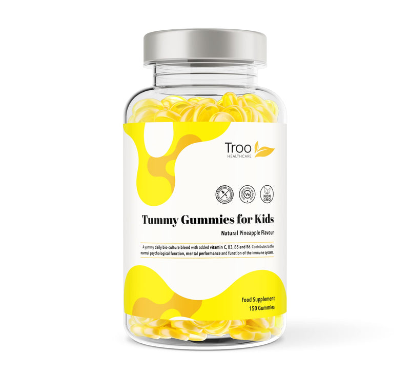 Troo Health Care Tummy Gummies Probiotics with Vitamins for Kids & Adults - 150 Natural Pineapple Active Bacteria Gummies with Vitamin C, B3, B5 & B6 to Support Immune Function & Mental Development 150 count (Pack of 1)