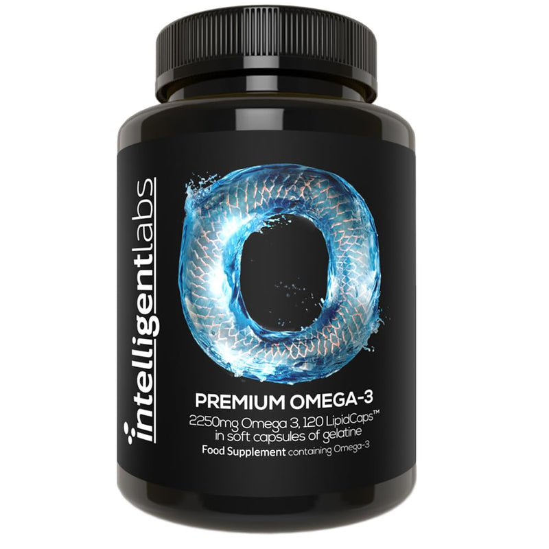 Intelligent Labs Omega 3 Fish Oil | 2250mg Triglyceride Form per 3-Softgel Serving | 1224mg EPA, 816mg DHA, 210mg Other Omega-3s | 120 Softgels | Fishoil Supplement for Men & Women