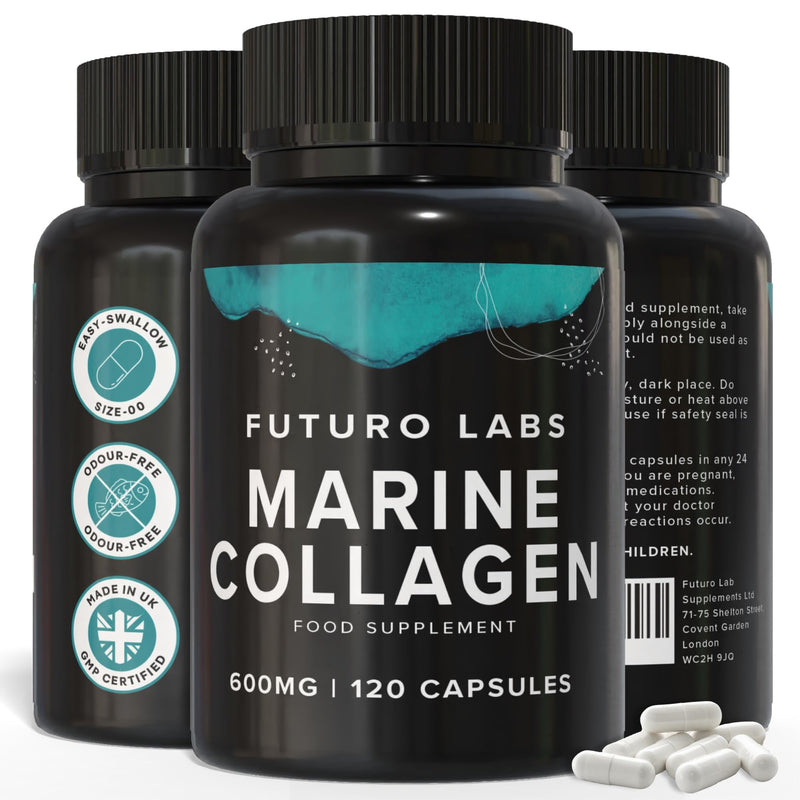 Marine Collagen Capsules 1200mg Serving with VIT C (12mg) and Zinc (1.5mg) - Made in the UK - Type 1 Hydrolysed Marine Collagen Supplements for Women & Men - 100% Pure, Premium Type 1-60 Day Supply