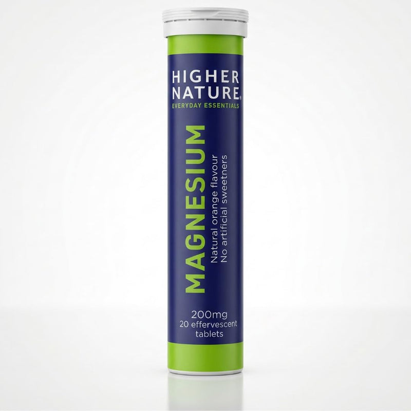 Higher Nature Magnesium Effervescent Tablets - 200mg Effervescent Supplement - Natural Orange Flavour - No Artificial Sweeteners - 60 Magnesium Tablets (Pack of 3 x 20) 20 count (Pack of 3)