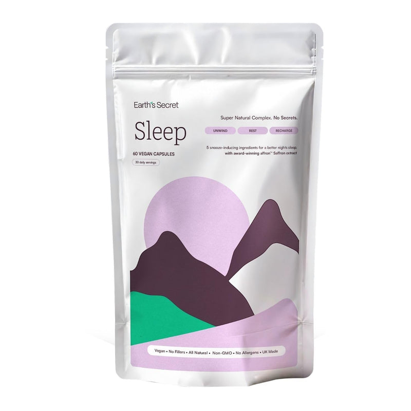 Earth's Secret Sleep – Award Winning Saffron Extract & Tart Cherry Formula for Restful Sleep – Passionflower, Chamomile & Lavender – Non-GMO, Filler-Free, Made in The UK Sleep Aid - 60 Vegan Capsules