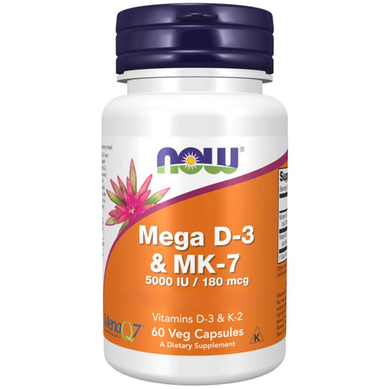 Now Foods, Mega D-3 & MK-7, Vitamin D3 and K2, Depot, Every 5 Days 1 Capsule, High Dose, 60 Capsules, Gluten Free, Non GMO 60 count (Pack of 1)