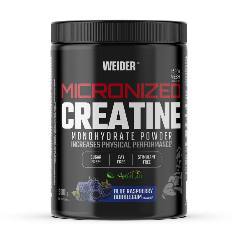 Weider Micronized Creatine Monohydrate Powder (300g) Blue Raspberry Bubble Gum Flavour. Creatine Monohydrate 200 Mesh Ultrafine with AstraGin, with Stevia, Vegan, Increases Physical Performance
