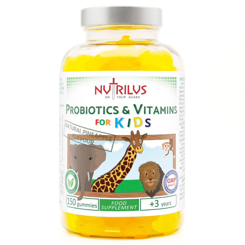 Probiotics & Vitamins for Kids and Adults Natural Pineapple Gummies - Large Pack - Active Blend - Vitamin B3, B5, B6, C (150 Gummies) 150 count (Pack of 1)