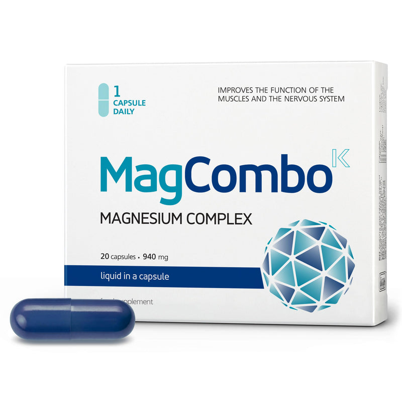 MagCombo - Concentrated Pure Magnesium, Special Oily Formula for Maximum Absorption, enriched with Vitamins B2, B6, B12 and C, 1 Capsule Daily, Laboratory Tested (20 Servings) 20 count (Pack of 1) 20.0