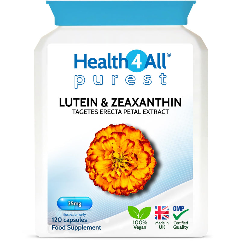Health4All Lutein and Zeaxanthin Supplement 25mg per Capsule, 120 Capsules 4 Months Supply, Purest Eye Health Marigold Extract Supplement, Natural Eye Vitamins for Vision Care | Made in UK 120 count (Pack of 1)