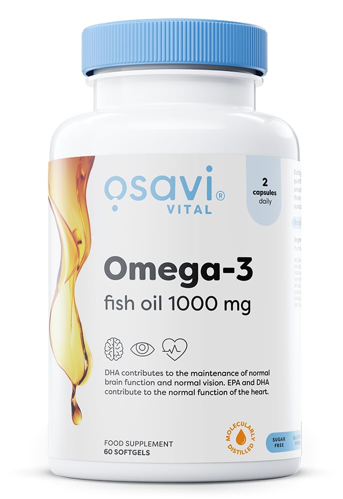 Osavi Omega–3 Fish Oil Molecularly Distilled 1000 mg – 60 Softgels | EPA & DHA for Heart Health, Brain Function, and Vision I Molecular Distillation for Maximum Purity