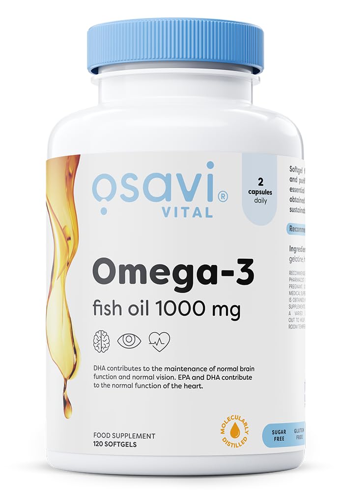 Osavi Omega–3 Fish Oil Molecularly Distilled 1000 mg – 120 Softgels | EPA & DHA for Heart Health, Brain Function, and Vision I Molecular Distillation for Maximum Purity