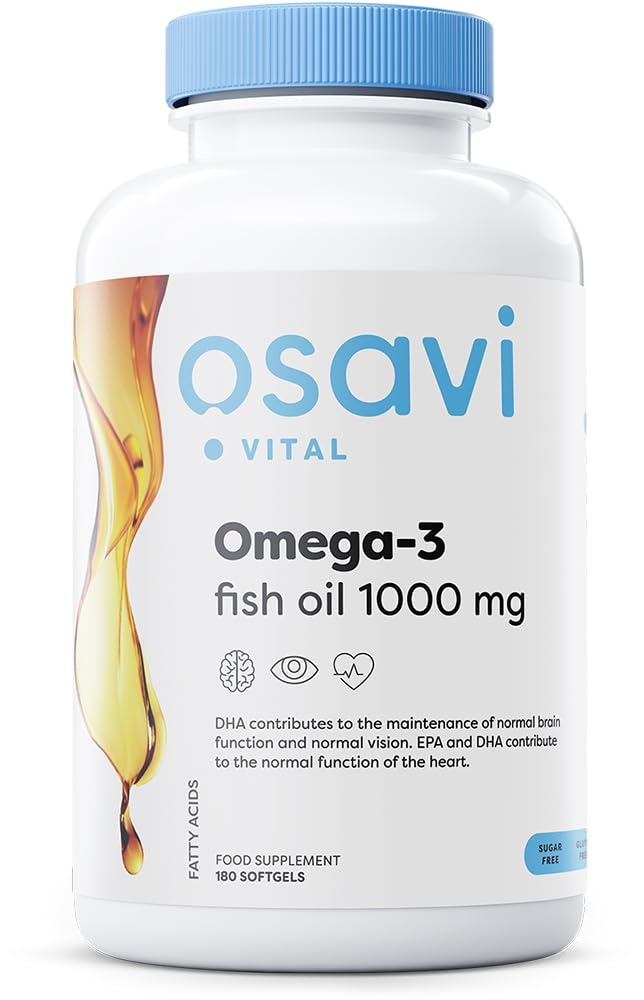 Osavi Omega–3 Fish Oil Molecularly Distilled 1000 mg – 180 Softgels | EPA & DHA for Heart Health, Brain Function, and Vision I Molecular Distillation for Maximum Purity