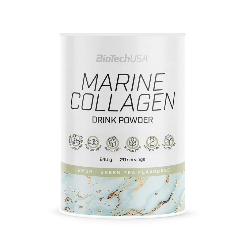 BioTechUSA Marine Collagen | Hydrolyzed Fish Collagen with Vitamin C | Sugar-Free | Gluten-Free | Skin Hair Nails & Joint Support, 240 g, Lemon-Green Tea