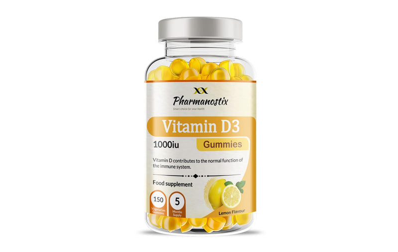 Vitamin D3 1000iu Gummies - 150 Natural Lemon Flavour Gummies for Teens & Adults - 5 Months Supply - Support Immune Function and Help Maintain Bones and Teeth Helps in Calcium Absorption