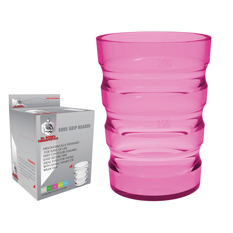 DR. BONE'S THERAPEUTICS ® 200 ml Clear Non Spill Cup, Portable Travel Mug for Children, Elderly and Disabled Adult Drinking Cup/Beaker/Mug/Sippy Cup for Disabled Adults for Better Grip (Pink) Pink