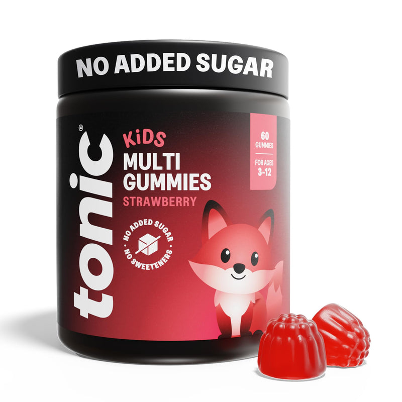 Tonic Health Kids Vitamins Gummies - 14 in 1 Kids Multivitamin with Vitamins A, C, D, E and Zinc, Strawberry Flavour, Month Supply (60 Count), Ages 3-12, No Added Sugar, No Sweeteners, Vegan 60 count (Pack of 1)