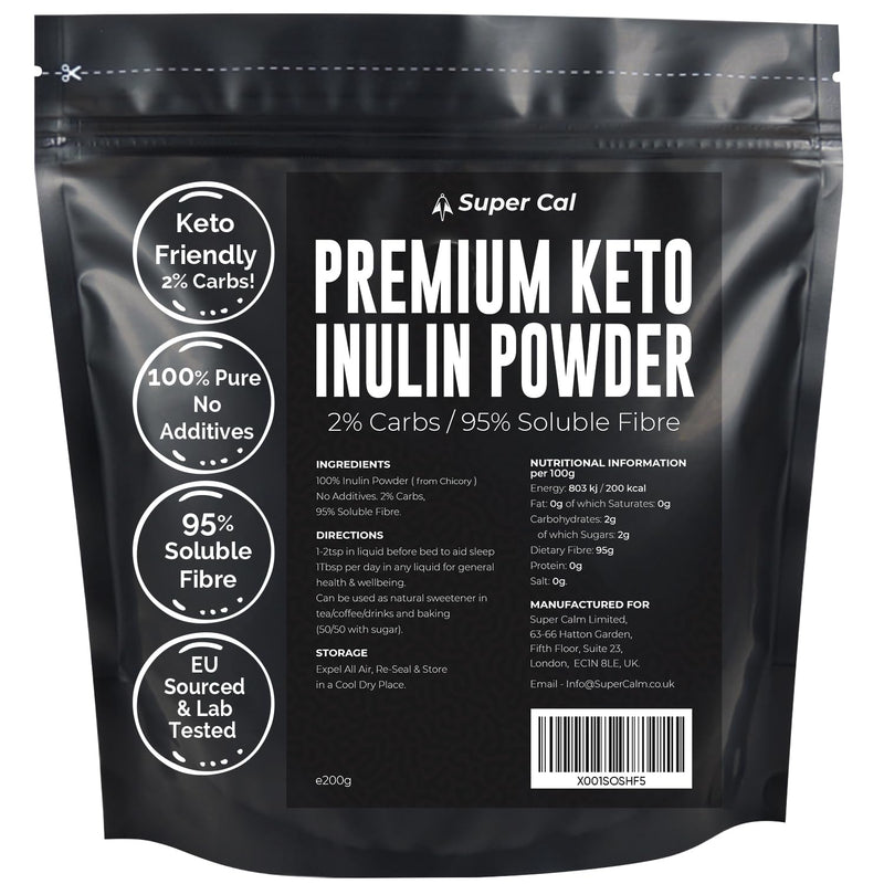 Super Cal Keto Inulin Powder 200g | 95% Fibre / 2% Carbs | Lab Tested Soluble Fibre Supplement | Great Sleep Supplement + Aids Gut Health | Pure Chicory Prebiotics Fiber - EU Sourced