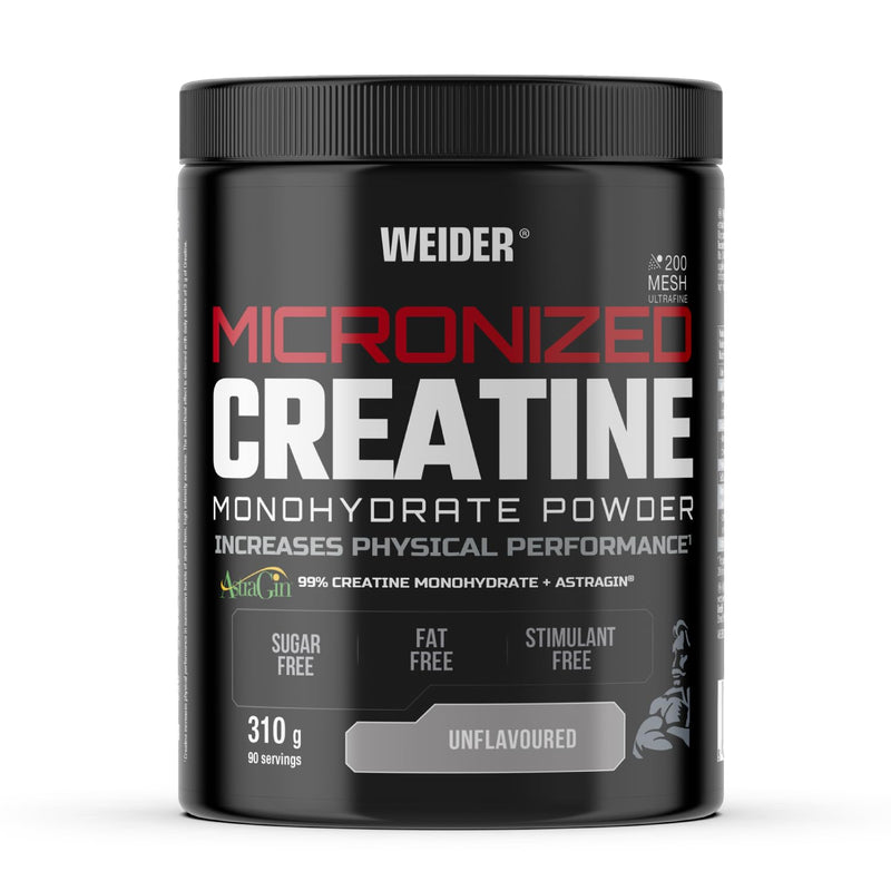 Weider Micronized Creatine Monohydrate Powder (310g) UnFlavoured, 99% Creatine Monohydrate 200 Mesh Ultrafine with AstraGin, No Sugar, No Fat, Vegan, Increases Physical Performance (90 Servings)