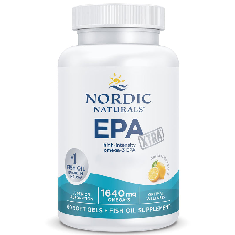 Nordic Naturals EPA Xtra 1640mg, Omega 3 Capsules High Strength Fish Oil with EPA and DHA, Lemon Flavour, 60 Softgels, Soy-Free, Gluten-Free