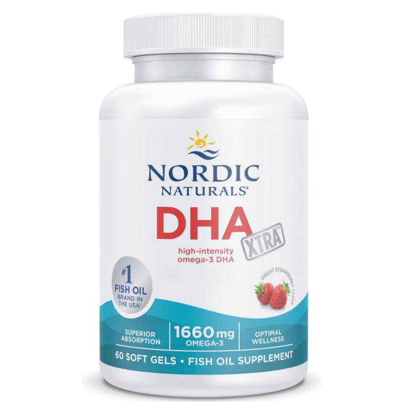 Nordic Naturals DHA Xtra 1660mg, Omega 3 Capsules High Strength Fish Oil with EPA and DHA, Strawberry Flavour, 60 Softgels, Soy-Free, Gluten-Free